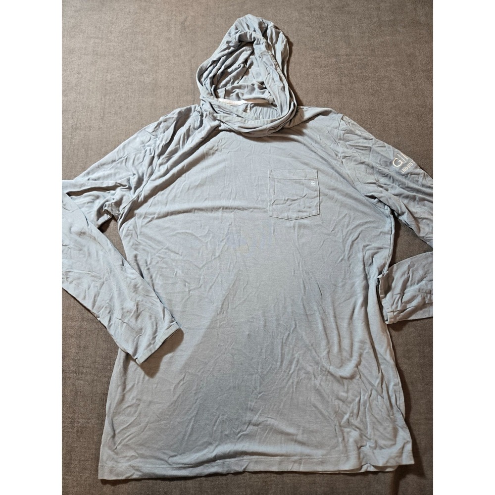 Free Fly Shirt Mens Medium Hooded Performance Fishing Outdoors Logo Blue
